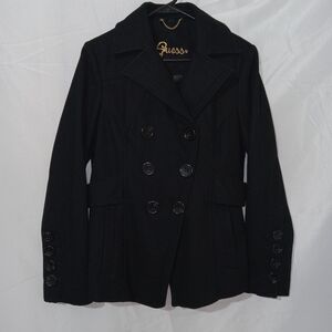 GUESS Jacket Womens Medium Double Breasted Wool Blend Pea Coat Preppy Vintage